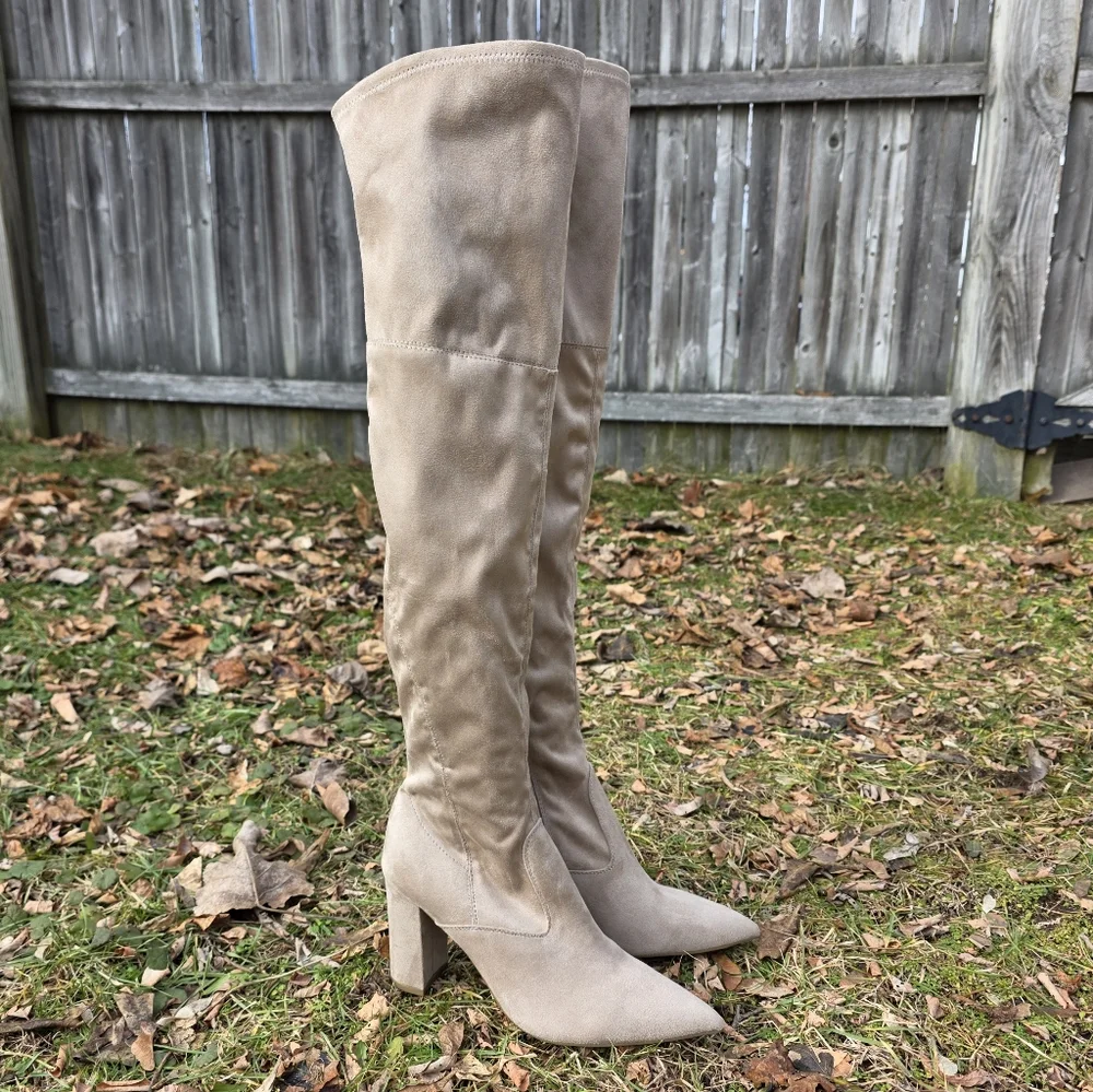 Marc Fisher Over the Knee Boots High Heel Size 9.5 Dark Natural Faux Suede